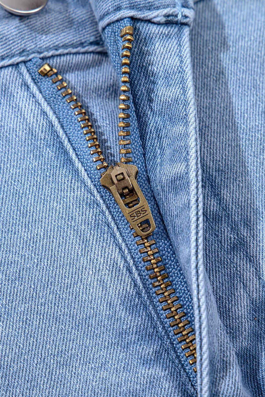 Dusk Blue Pleated Patchwork Wide Leg Lightweight Denim Shorts