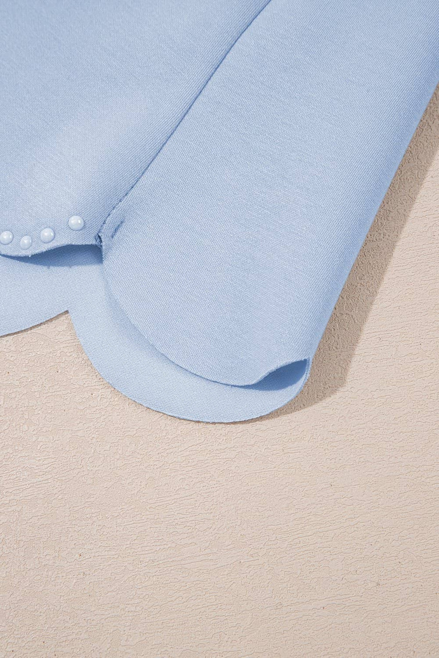 Beau Blue Puff Sleeve Pearl Embellished Scallop Trim Top 2 Piece Skort Set