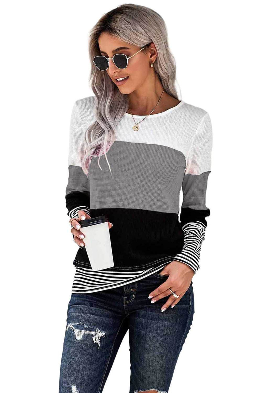 Stylish Colorblock Splicing Stripes Top