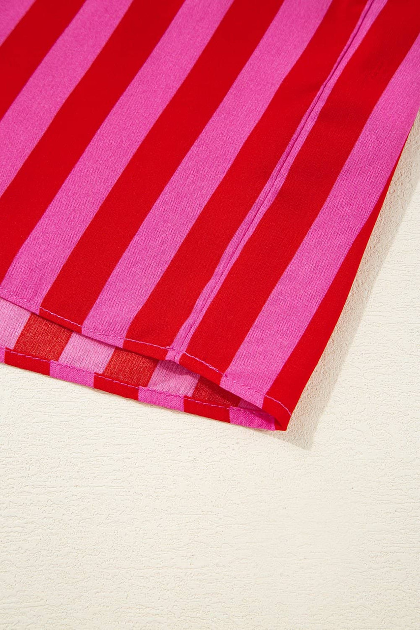 Rose Stripe Flutter Sleeve Smocked Bodice Tiered Maxi Dress