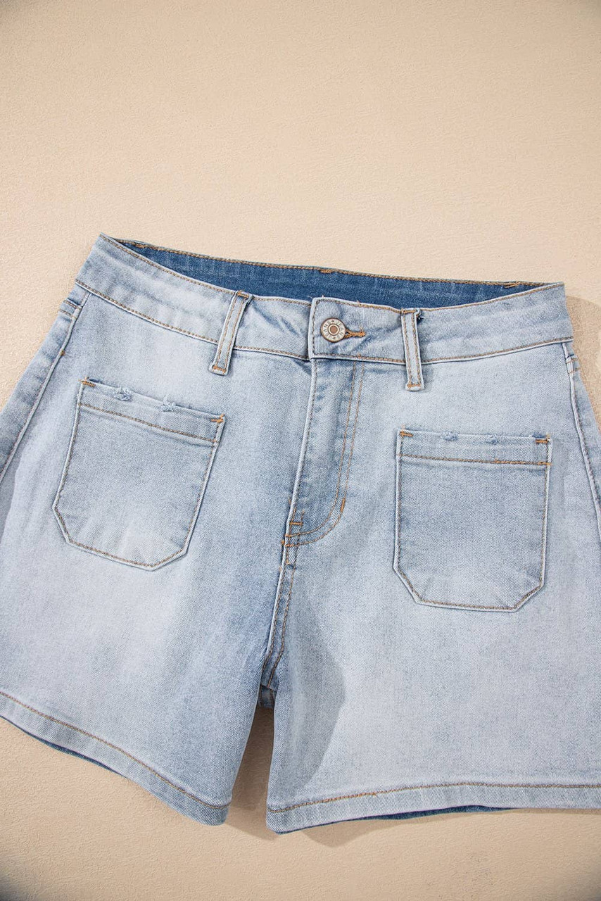 Beau Blue Light Wash High Rise Denim Shorts