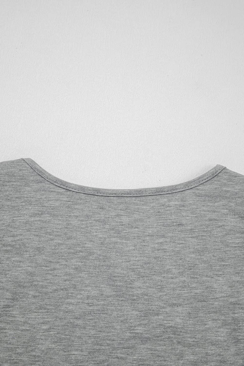 Gray Lace Patchwork Criss Cross V Neck Tank Top