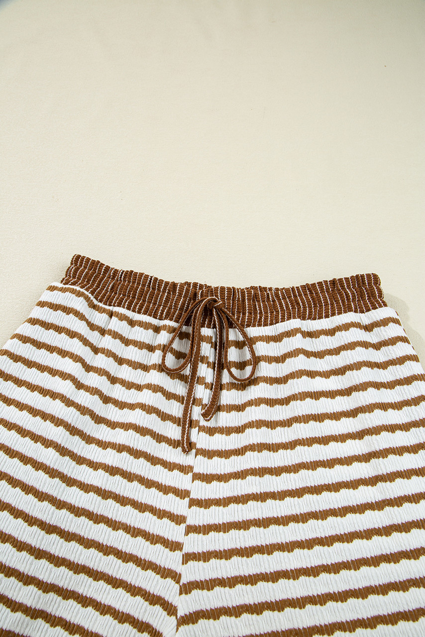 Khaki Stripe Collared Pullover Top and Drawstring Pant Set