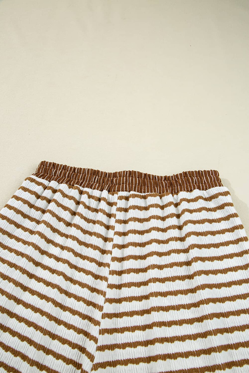 Khaki Stripe Collared Pullover Top and Drawstring Pant Set