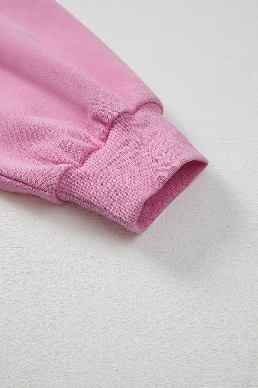 Bright Pink Lace Patched Raglan Sleeve Loose Fit Sweatshirt