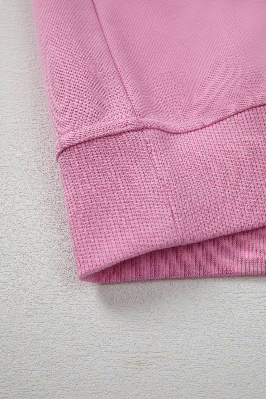 Bright Pink Lace Patched Raglan Sleeve Loose Fit Sweatshirt