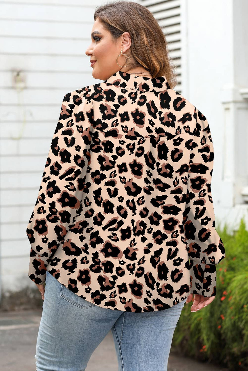 Leopard Flora Print Plus Size Shirt