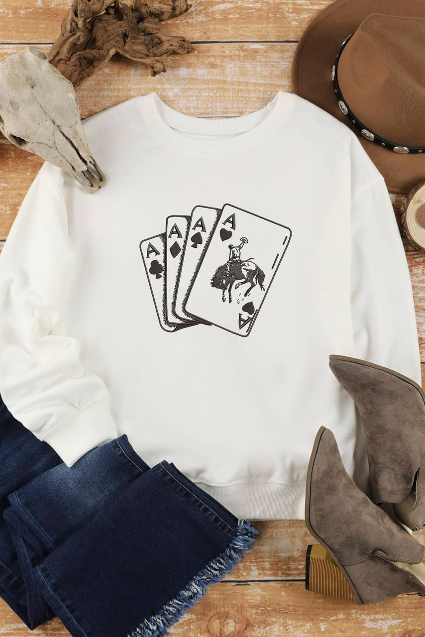 White Ace Card Cowboy Graphic Trendy Sweatshirt