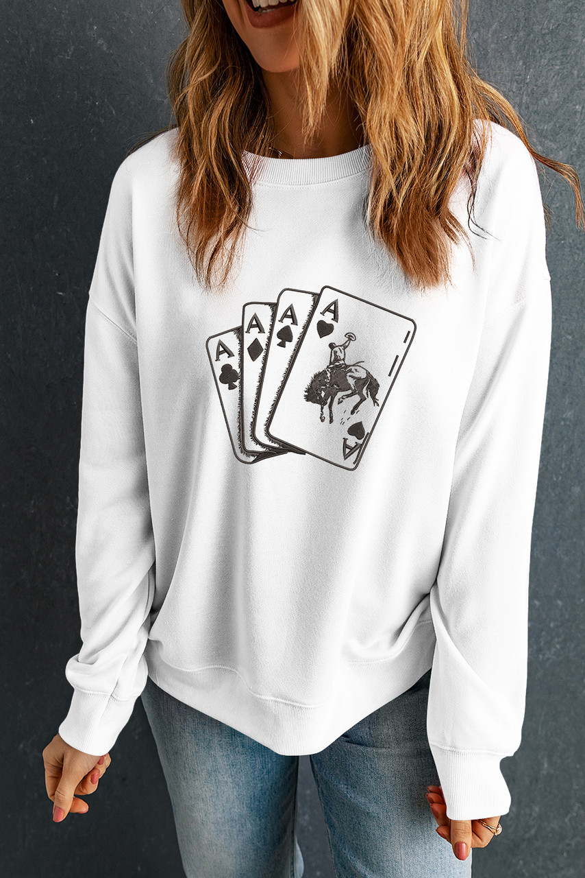 White Ace Card Cowboy Graphic Trendy Sweatshirt