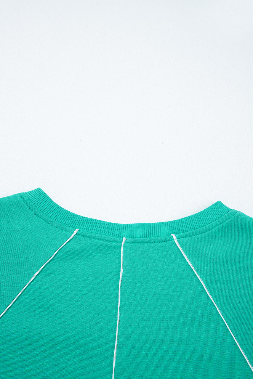 Dark Green Colorblock Trim V Neck Pullover Top and Shorts Set