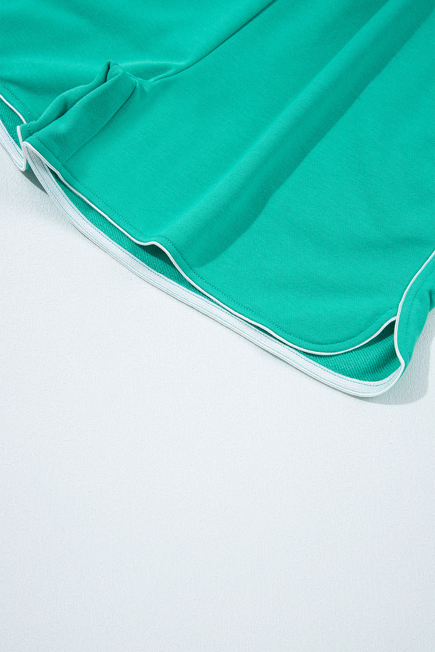 Dark Green Colorblock Trim V Neck Pullover Top and Shorts Set