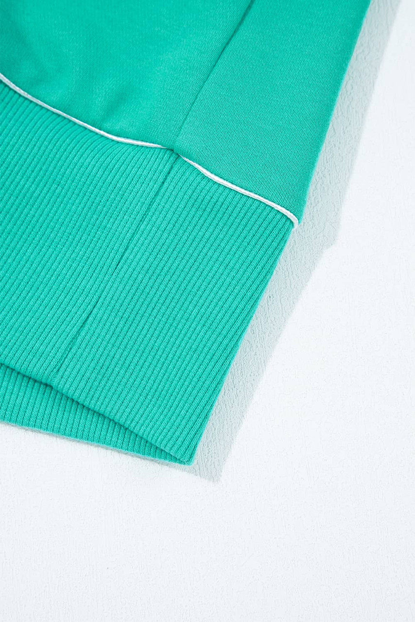 Dark Green Colorblock Trim V Neck Pullover Top and Shorts Set