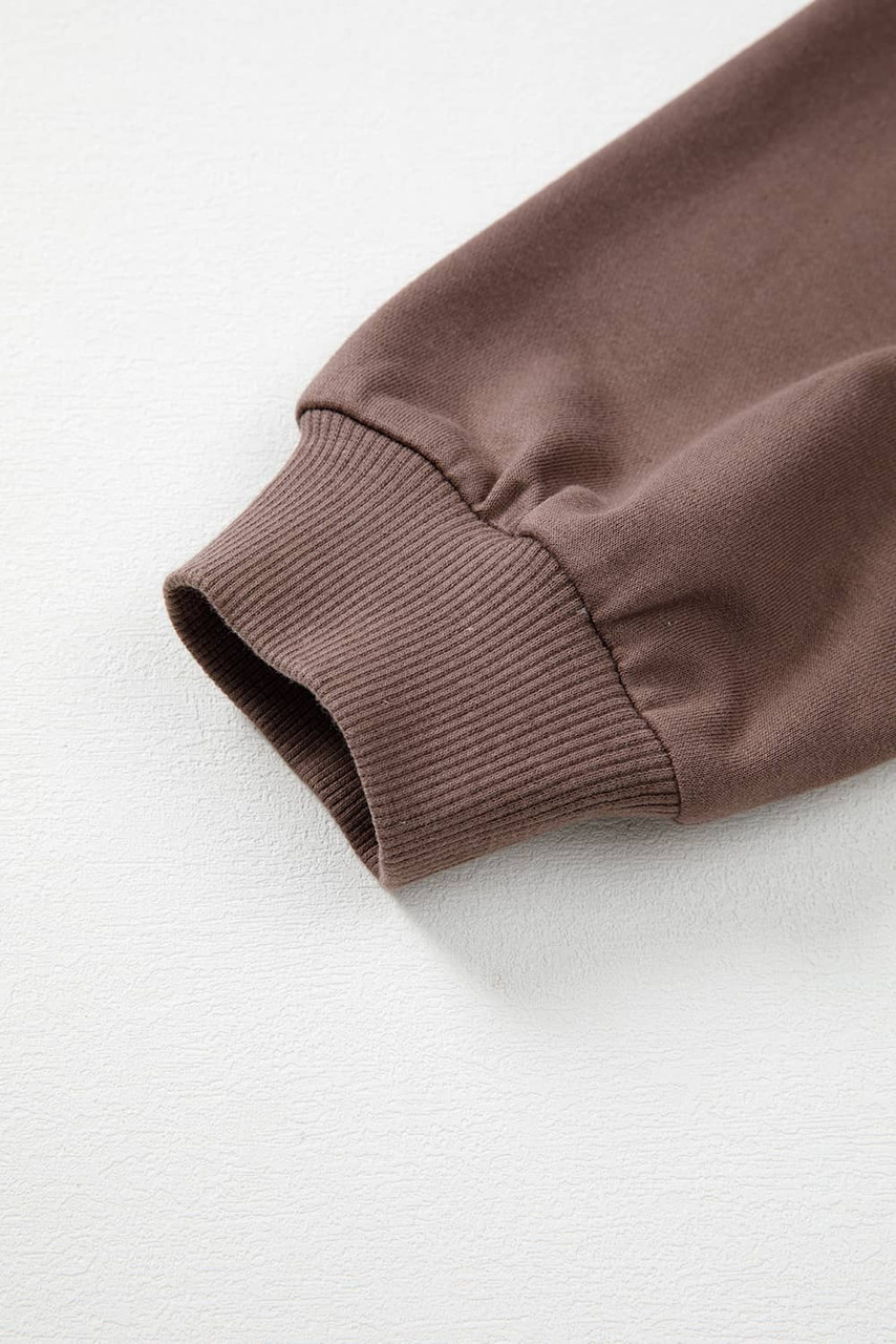 Dark Khaki Color Block Drop Shoulder Pullover Casual Sweatshirt