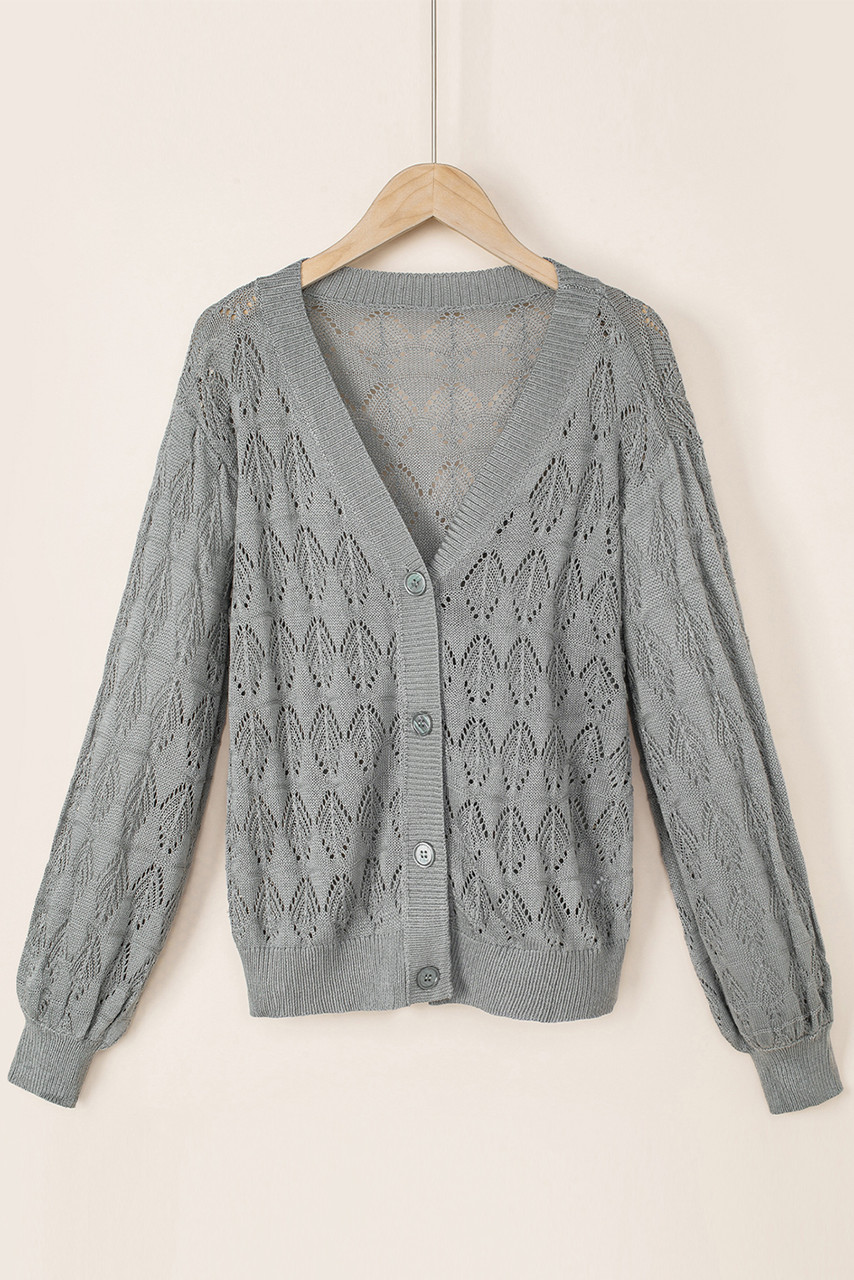 Gray Lightweight Buttoned Front Crochet Cardigan