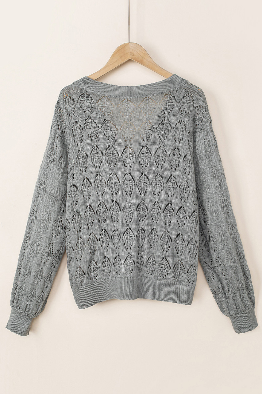 Gray Lightweight Buttoned Front Crochet Cardigan