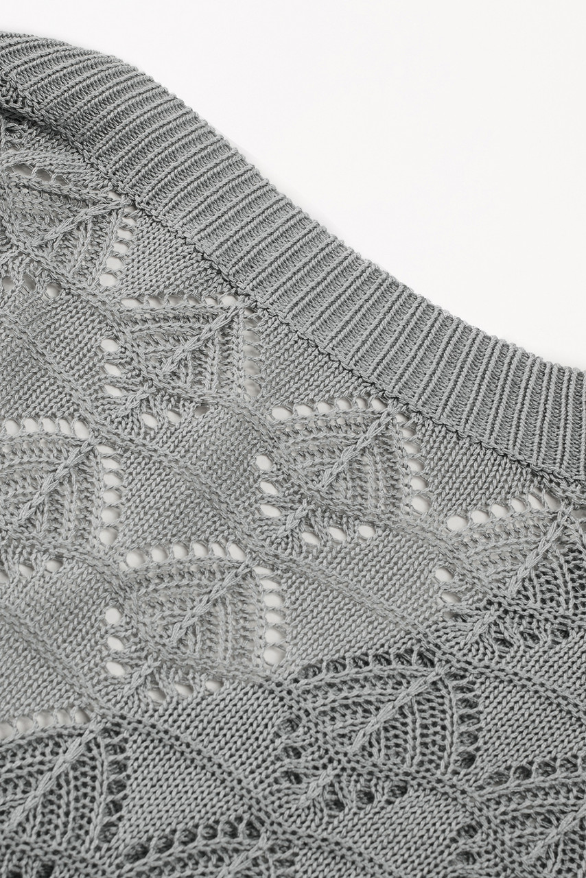 Gray Lightweight Buttoned Front Crochet Cardigan