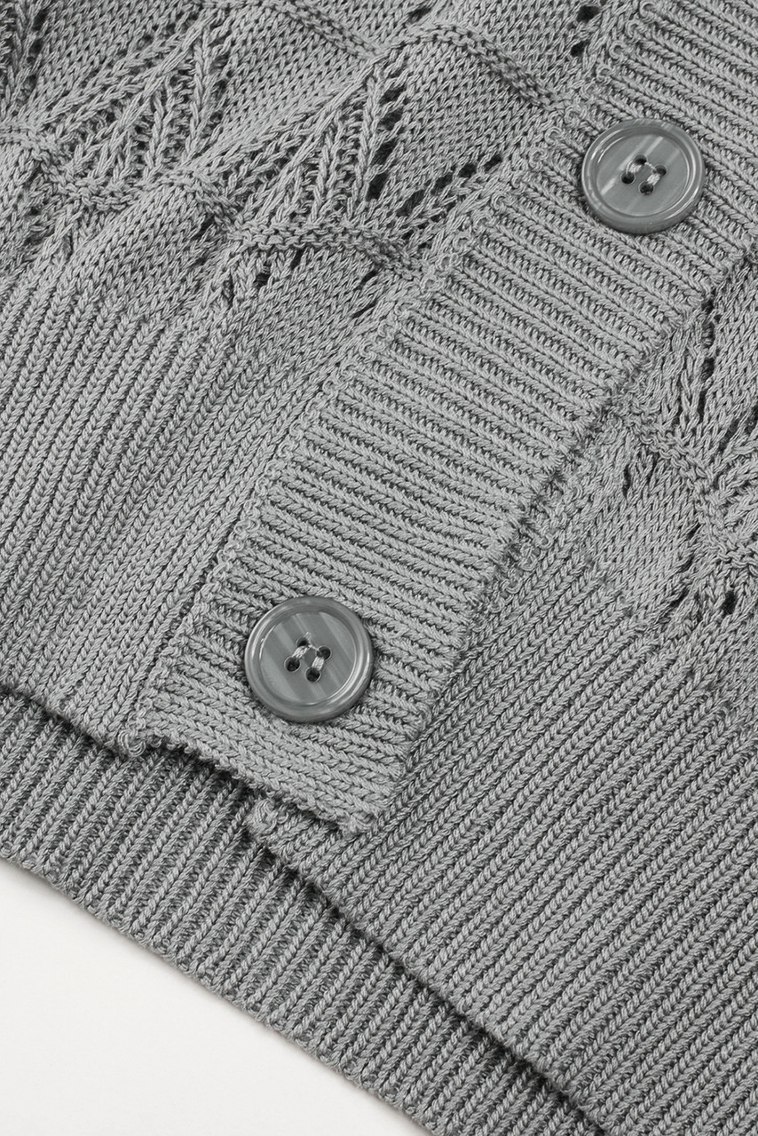 Gray Lightweight Buttoned Front Crochet Cardigan