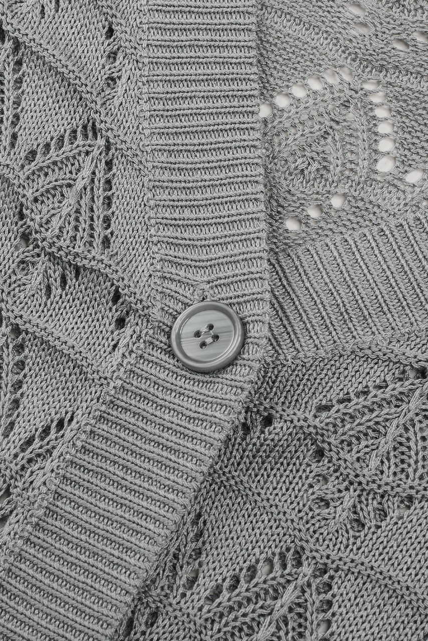 Gray Lightweight Buttoned Front Crochet Cardigan