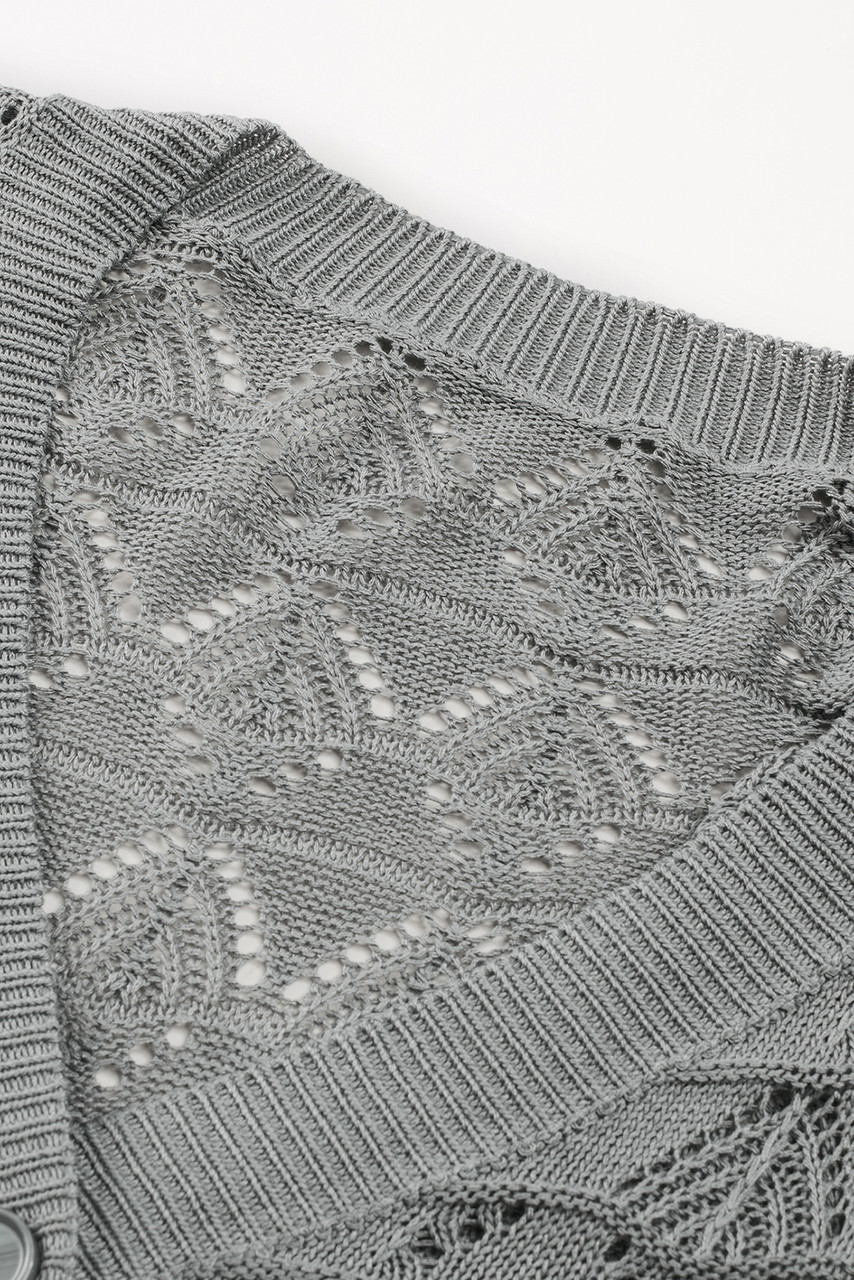 Gray Lightweight Buttoned Front Crochet Cardigan