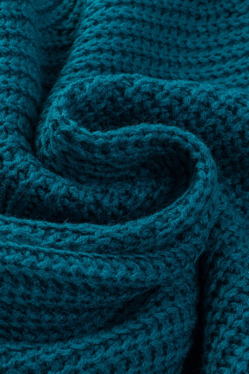 Blue-3 Hollow-out Puffy Sleeve Knit Sweater