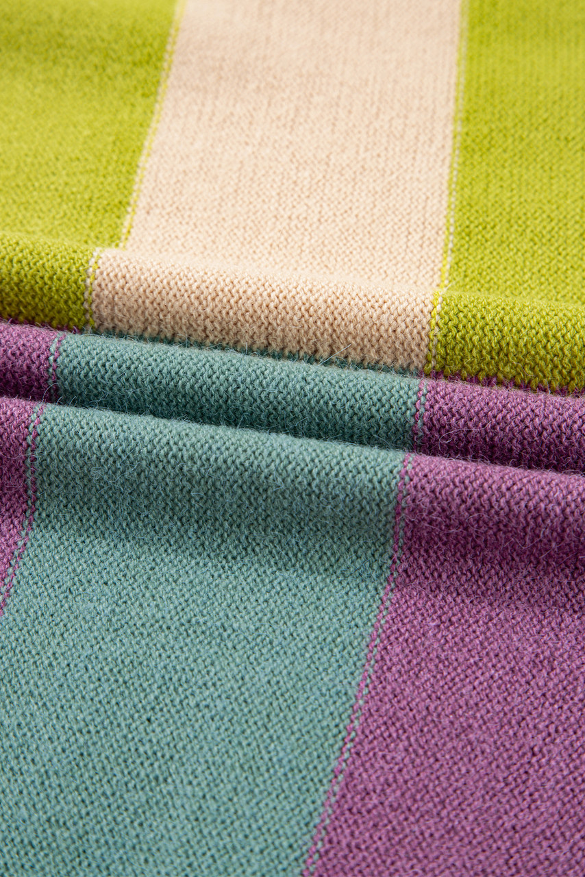 Green Stripe Drop Shoulder Ribbed Edge Casual Sweater
