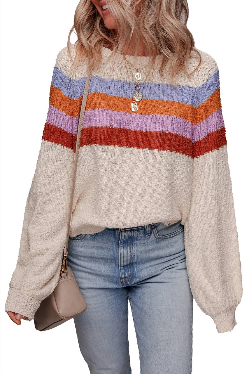 Jet Stream Striped Color Block Loose Sleeve Chic Sweater
