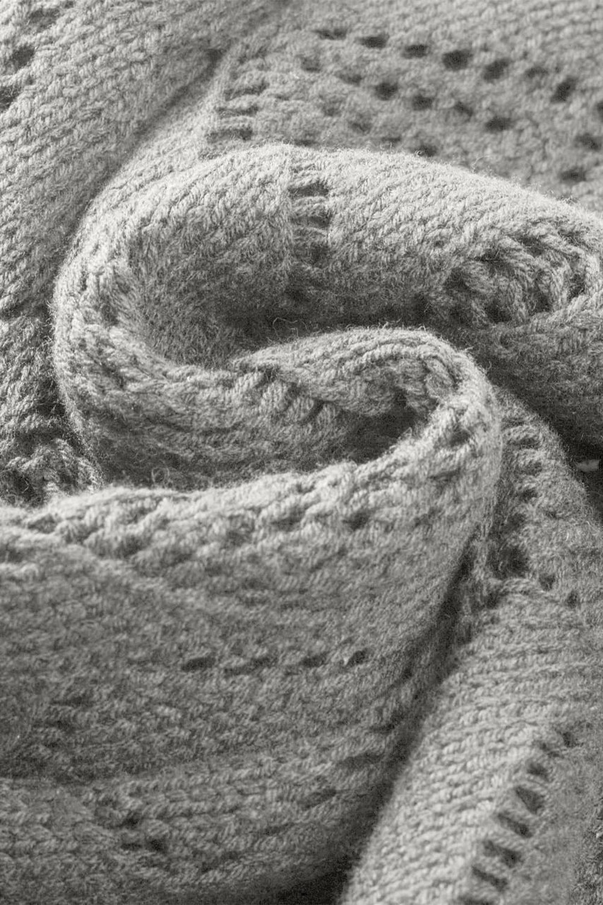 Gray Hollow-out Openwork Knit Cardigan