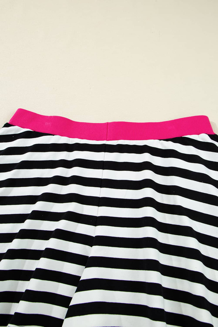 Black Stripe Color Block Edge Pullover and Shorts PLus Size Set