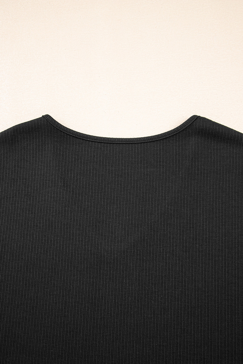 Black Flower Applique Mesh Long Sleeve V Neck Blouse