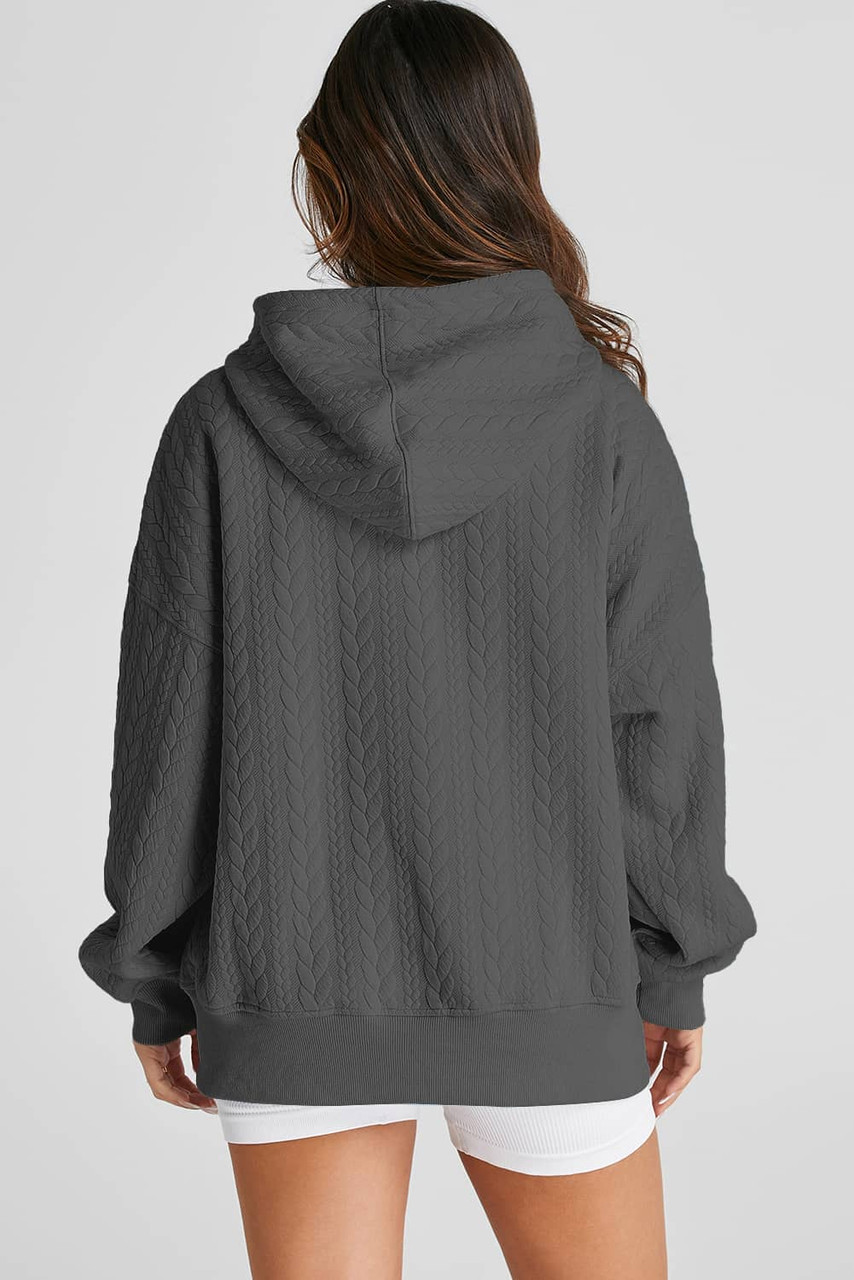 Gray Cable Textured Baggy Solid Hoodie Gray Cable Textured Baggy Solid Hoodie