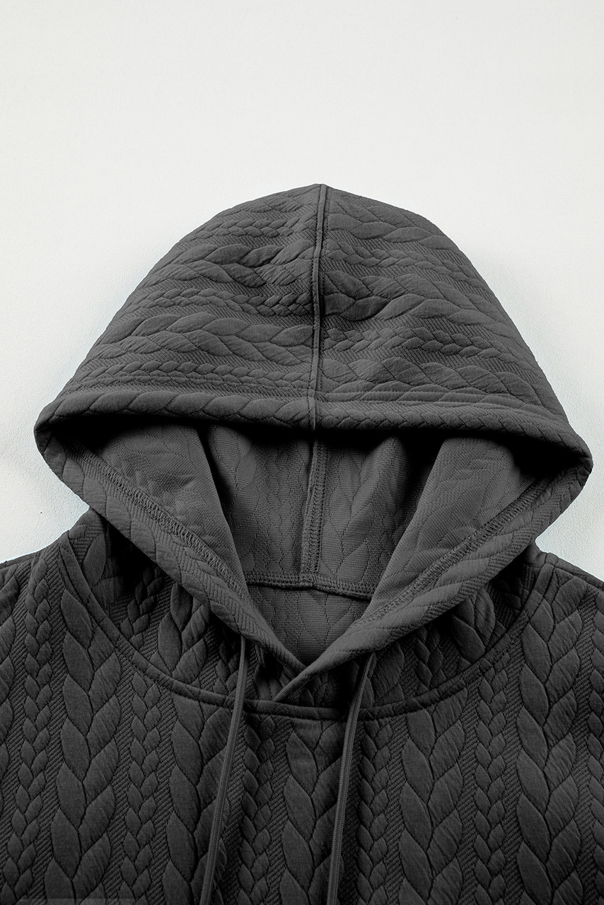 Gray Cable Textured Baggy Solid Hoodie Gray Cable Textured Baggy Solid Hoodie