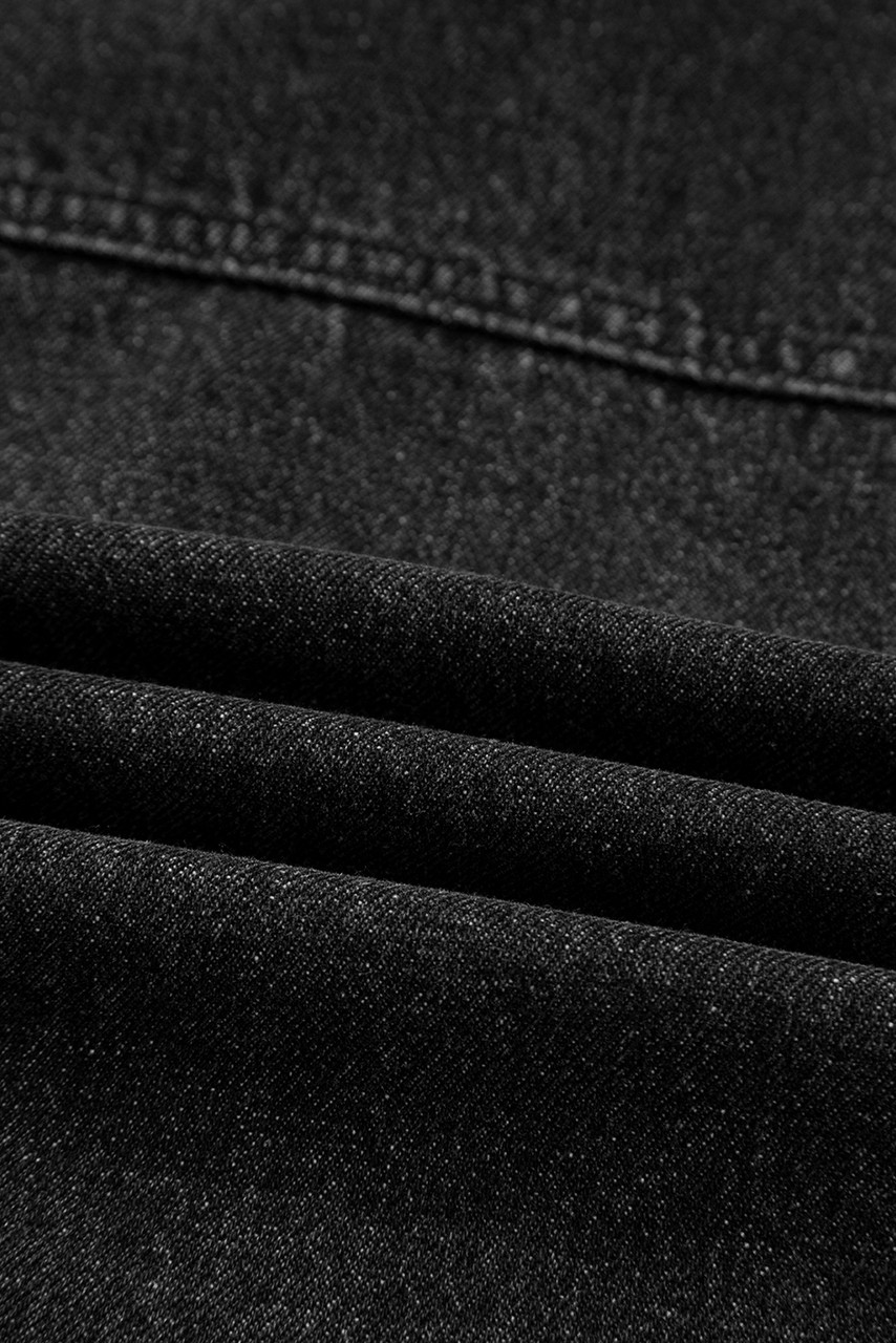 Black Big Chest Pocket Drop Shoulder Hooded Denim Jacket