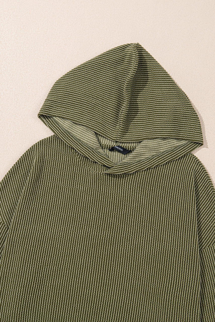 Jungle Green Twisted Rib Texture Solid Hoodie Jungle Green Twisted Rib Texture Solid Hoodie