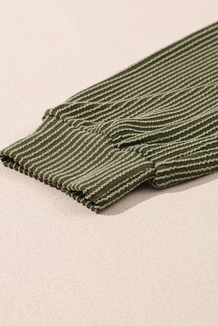 Jungle Green Twisted Rib Texture Solid Hoodie Jungle Green Twisted Rib Texture Solid Hoodie