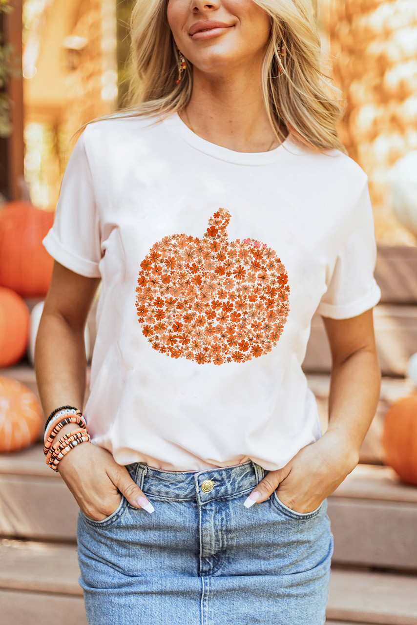 White Floral Pumpkin Custom Graphic Tee