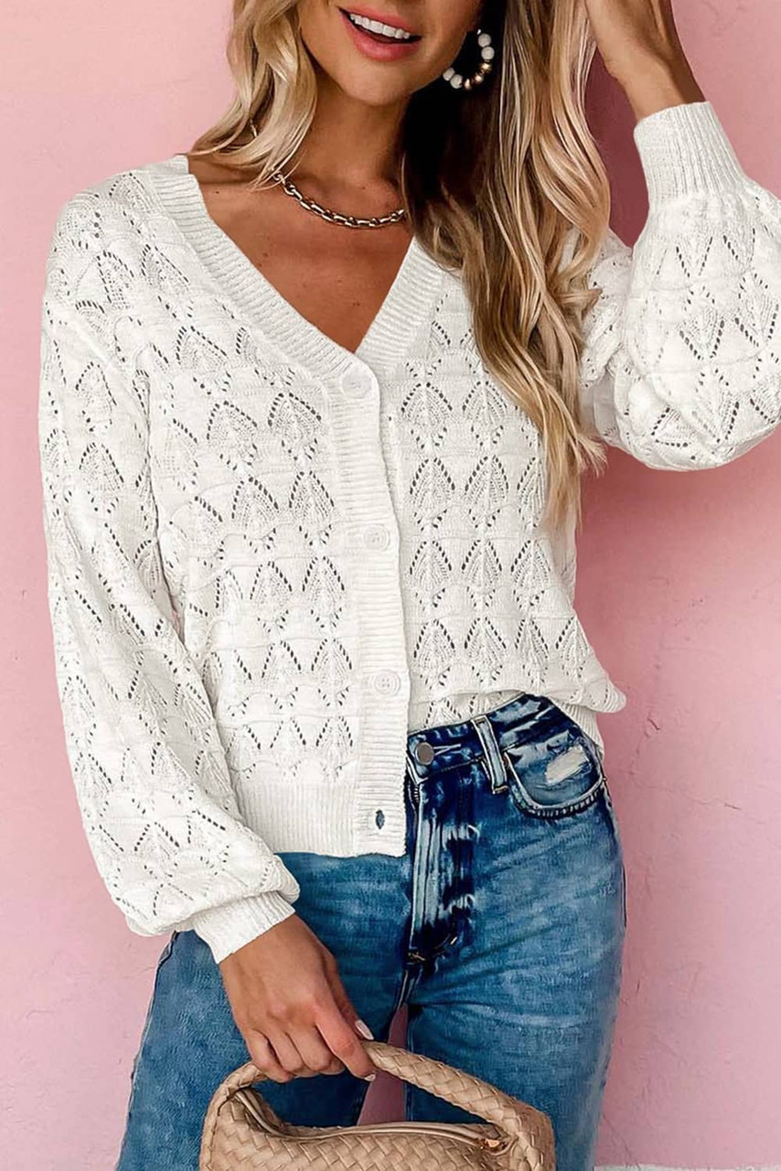 White Lightweight Buttoned Front Crochet Cardigan