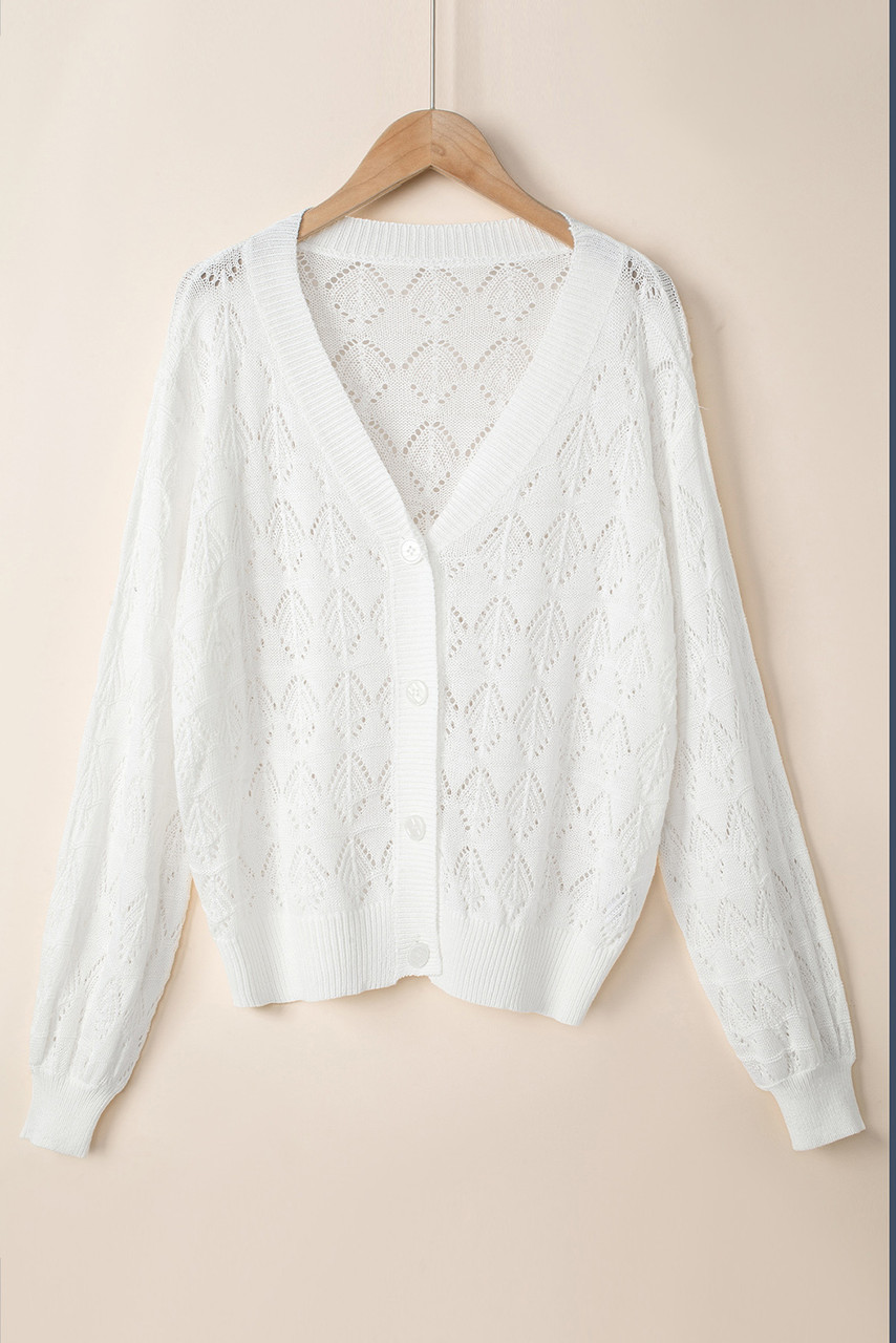 White Lightweight Buttoned Front Crochet Cardigan