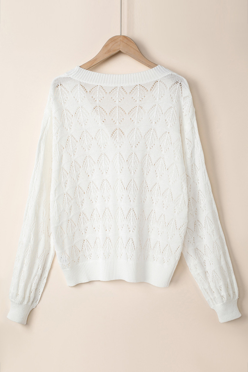 White Lightweight Buttoned Front Crochet Cardigan