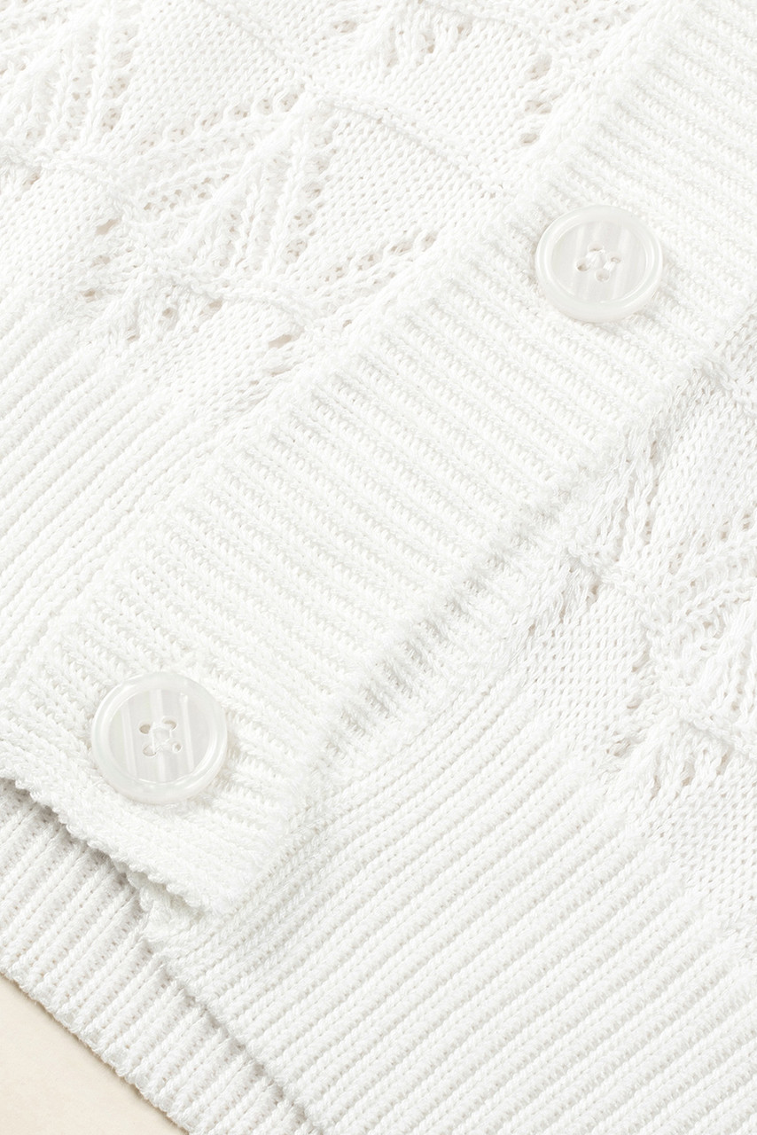White Lightweight Buttoned Front Crochet Cardigan