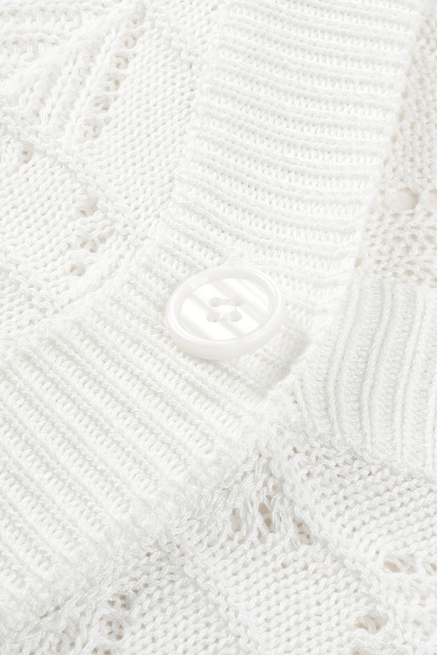 White Lightweight Buttoned Front Crochet Cardigan