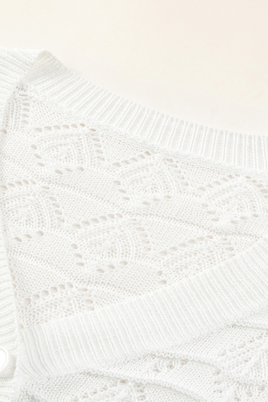 White Lightweight Buttoned Front Crochet Cardigan