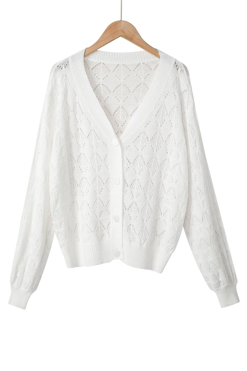 White Lightweight Buttoned Front Crochet Cardigan