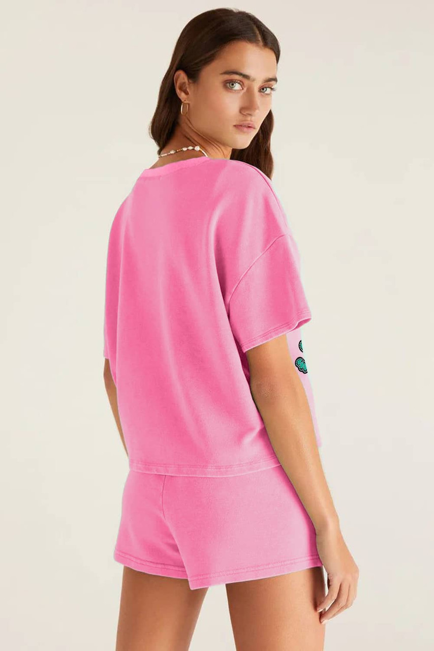 Bonbon Sequin Turquoise Patched V Neck Tee Drawstring Shorts 2pcs Outfit