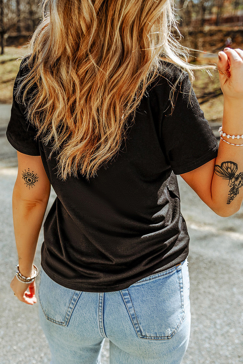 Black Shimmering Sequin Bow Ball Patterned Game Day Casual Tee