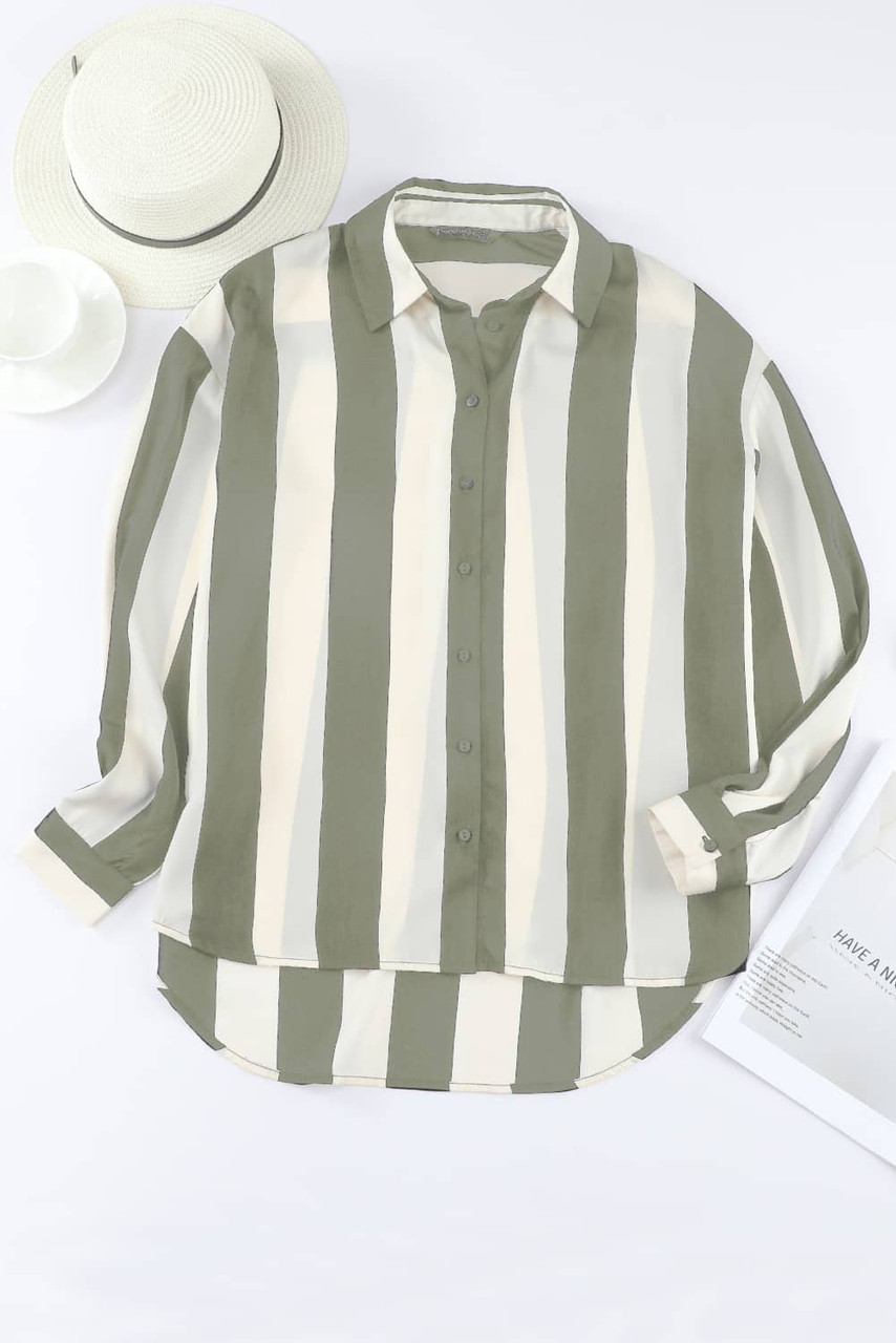 Green Striped Soft Relaxed Button Up Shirt
