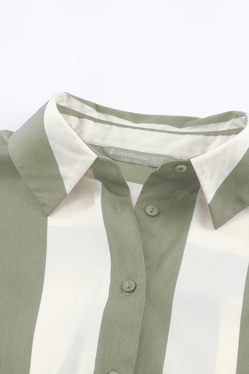 Green Striped Soft Relaxed Button Up Shirt