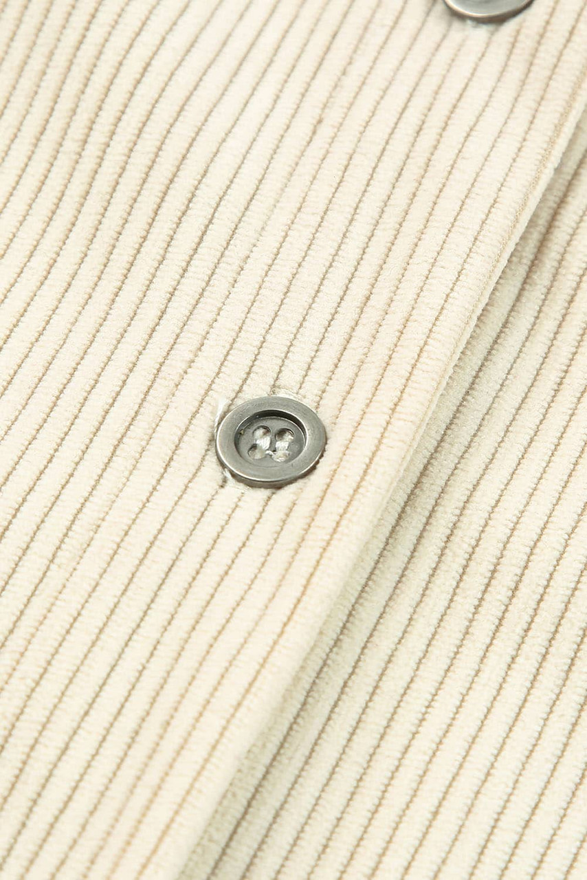 Beige Corduroy Shirt Style Full Button Long Sleeve Shift Mini Dress