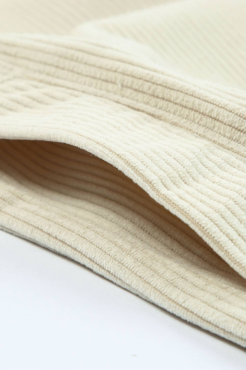 Beige Corduroy Shirt Style Full Button Long Sleeve Shift Mini Dress