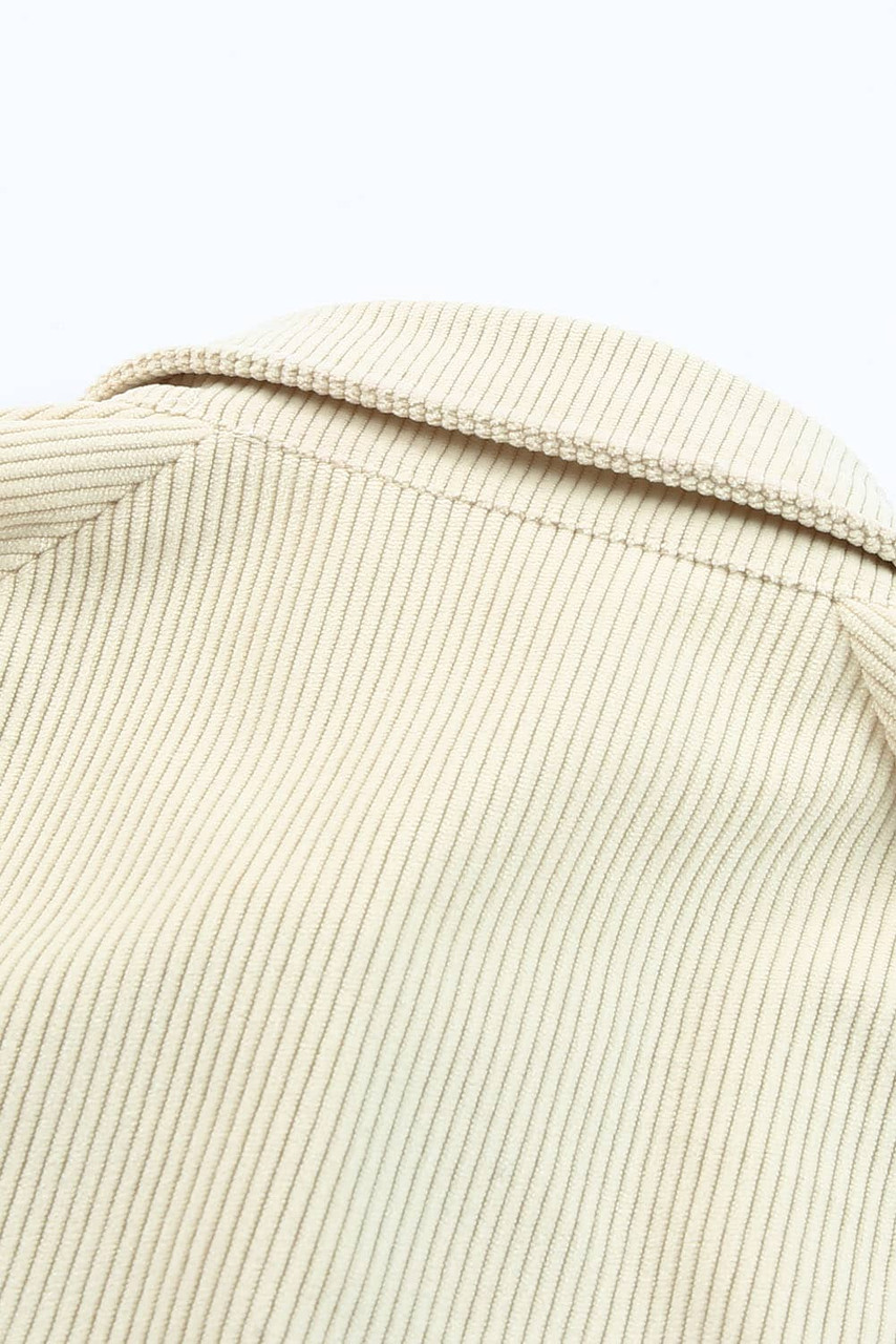 Beige Corduroy Shirt Style Full Button Long Sleeve Shift Mini Dress