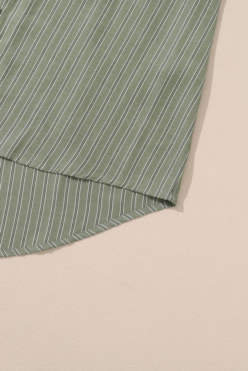 Green Stripe Button Up Oversized Casual Shirt